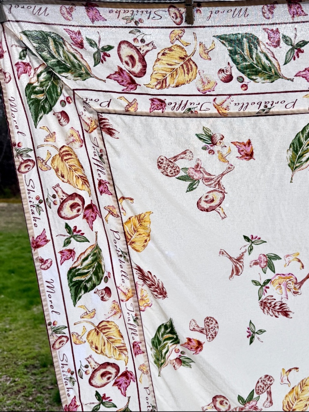 Vintage April Cornel Mushroom Tablecloth 52 X 50 Square Portabella Shitake Morel